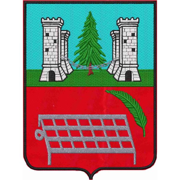 Patch  ricamato stemma Lozzo di Cadore (BL) su base rossa in altezza cm.15
