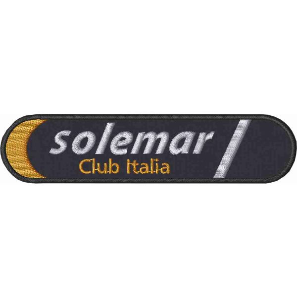 Patch lungo ricamato Logo SOLEMAR Club Italia su base nera cm.10 x 2,5