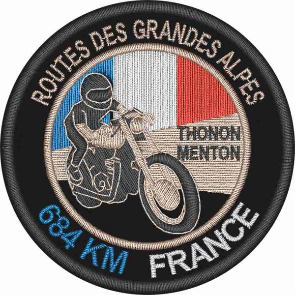 Patch ricamato ROUTES DES GRANDES ALPES Francia diametro 70 mm. 
