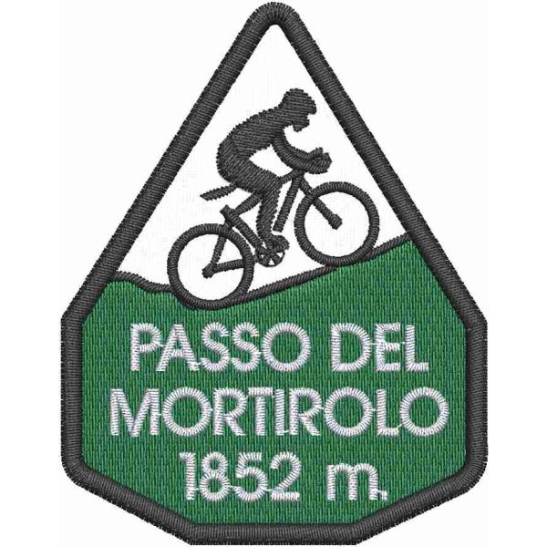 Patch ricamato PASSO DEL MORTIROLO 1852 m. su base bianca 