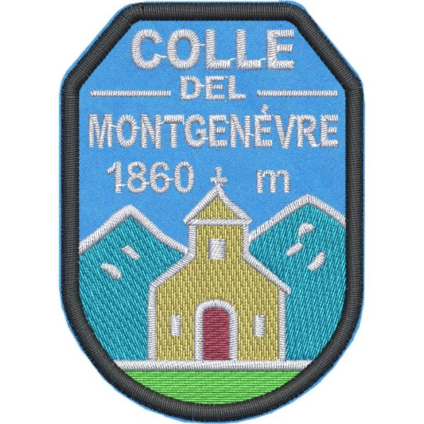 Patch ricamato su base azzurra cm. 7 x 5 ,COLLE DE MONTGENEVRE 