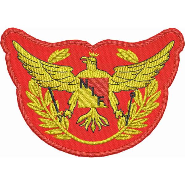 Patch ricamato su base rossa, Aquila in giallo dorato