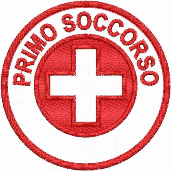 Patch ricamato CON CROCE IN NEGATIVO  PRIMO SOCCORSO con filato rosso