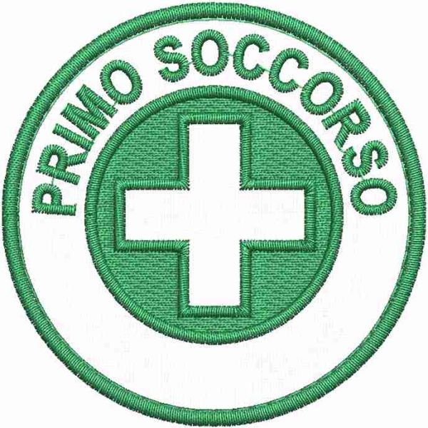 Patch ricamato CON CROCE IN NEGATIVO  PRIMO SOCCORSO con filato rosso