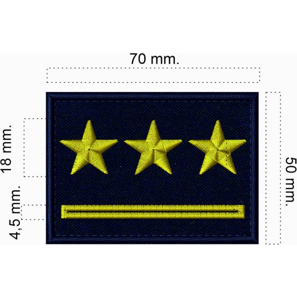 3 Stelle sottili DORATE grado da capitano su fondo blu navy  borodo e stelle gialle
