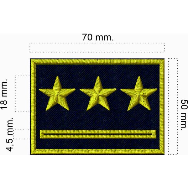 3 Stelle sottili DORATE grado da capitano su fondo blu navy  borodo e stelle gialle