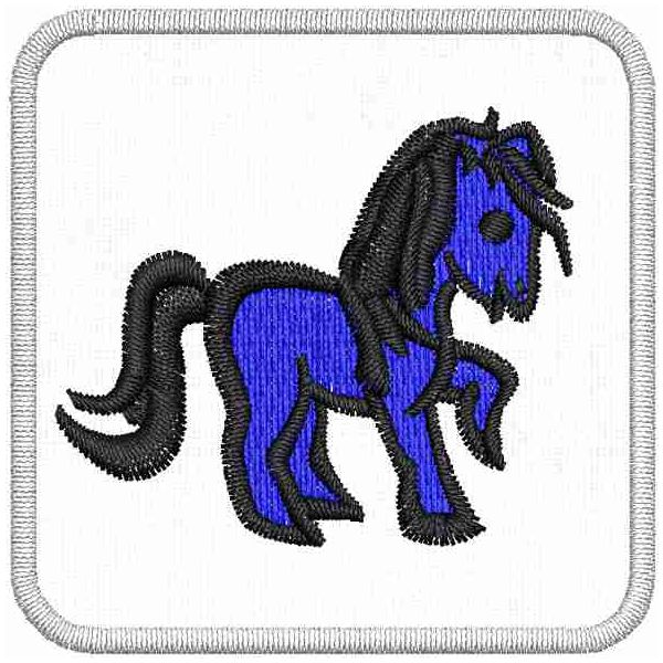 Contrassegno ricamato con Cavallino blu - Mis. 50x50 mm