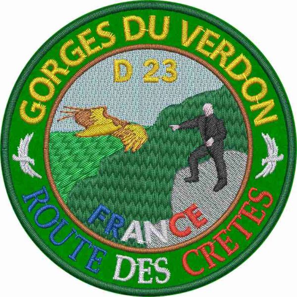 Patch Ricamato GORGES DU VERDON France su base verde diam. cm. 8 