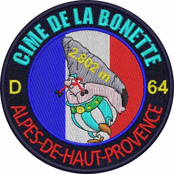 Patch Ricamato Obelix CIME DA LA BONETTE m. 2,802 su base nera BLUNAVY diam. cm. 8 