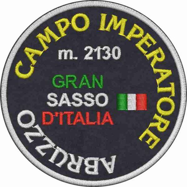 Patch Ricamato CAMPO IMPERATORE ABRUZZO m. 2130 diam. cm.7,5 su base nera