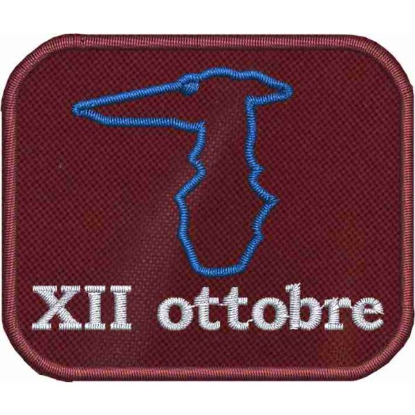 Patch ricamato logo Levriero XII Ottobre su base colore blu
