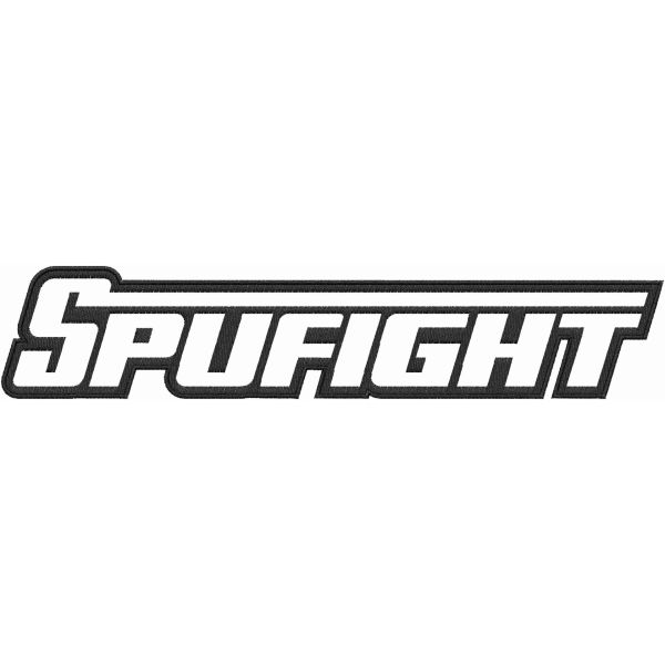 Scritta ricamata in negativo  su base bianca "SPUFIGHT"  cm. 26 x 5  