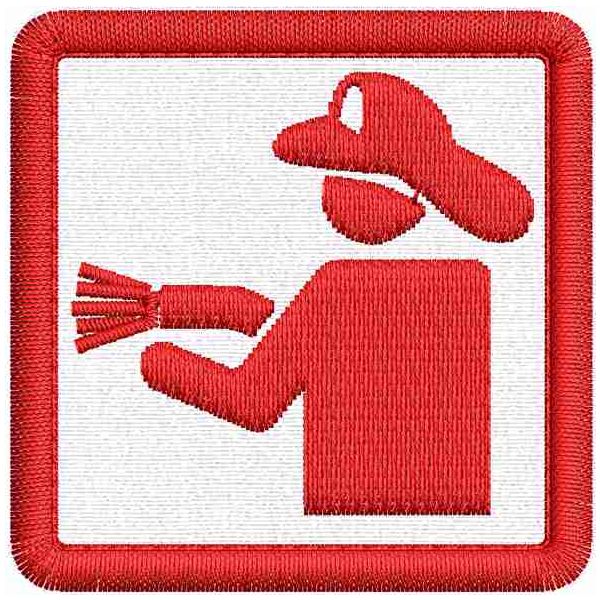 Patch ricamato su base bianca simbolo ADDETTI ANTINCENDIO dimensioni 5 x 5 