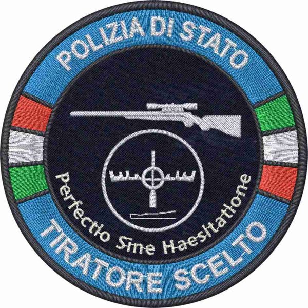 Patch ricamato su base blunavy TIRATORE SCELTO POLIZIA DI STATO diam.cm.9  