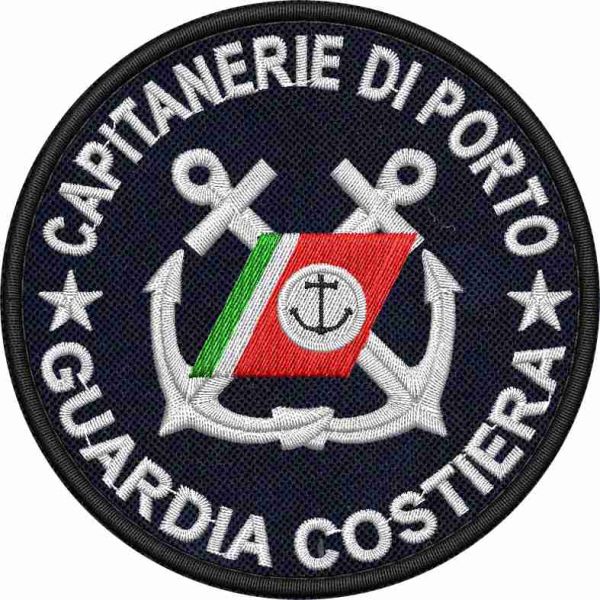 Bollo tondo GUARDIA COSTIERA Capitaneria di porto ,diam_cm-8 su base BluNavy 
