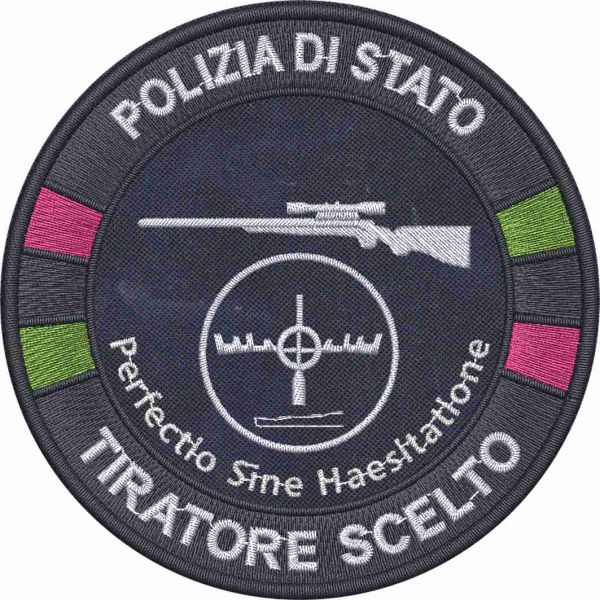 Patch ricamato bassa visibilita su base Blu Navy TIRATORE SCELTO POLIZIA DI STATO diam.cm.9