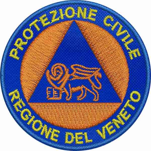 Patch ricamato PROTEZIONE CIVILE REGIONE VENETO su base blu diametro cm. 5 