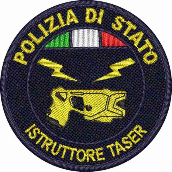 OPERATORE TASER Polizia di Stato ,diametro 55 mm. ricamato con tricolore su base tessuto blu royal 