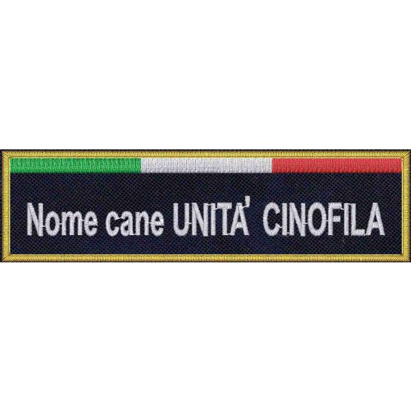 Etichetta (UNITA CINOFILA) su base blu royal con nome Cane  cm. 11 x 3 