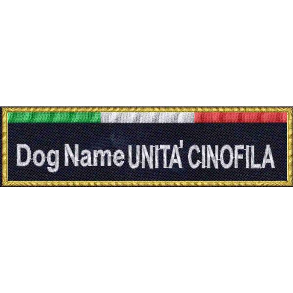 Etichetta (UNITA CINOFILA) su base blu royal con nome Cane  cm. 11 x 3 