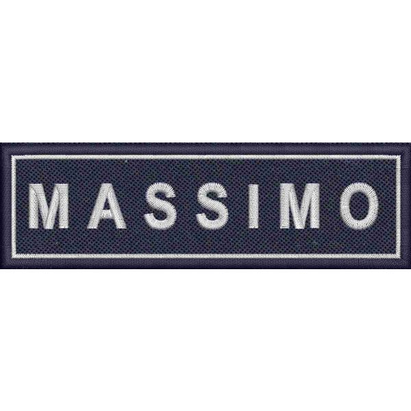 Patch con nome "RITA" su base Blu navy con misure cm 10 x 3 