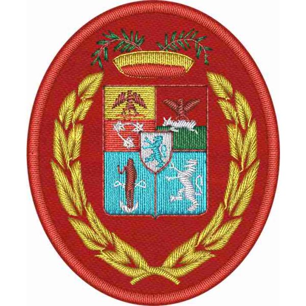 STEMMA OVALE ricamato SU BASE ROSSA POLIZIA PROVINCIALE BRESCIA mm. 50 x 60  