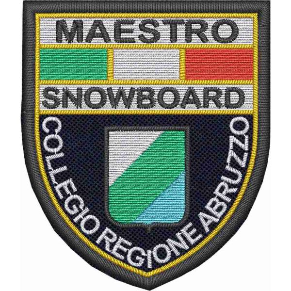 Patch ricamato COLLEGIO REGIONE ABRUZZO ( maestro snowboard) mm.60 x 70