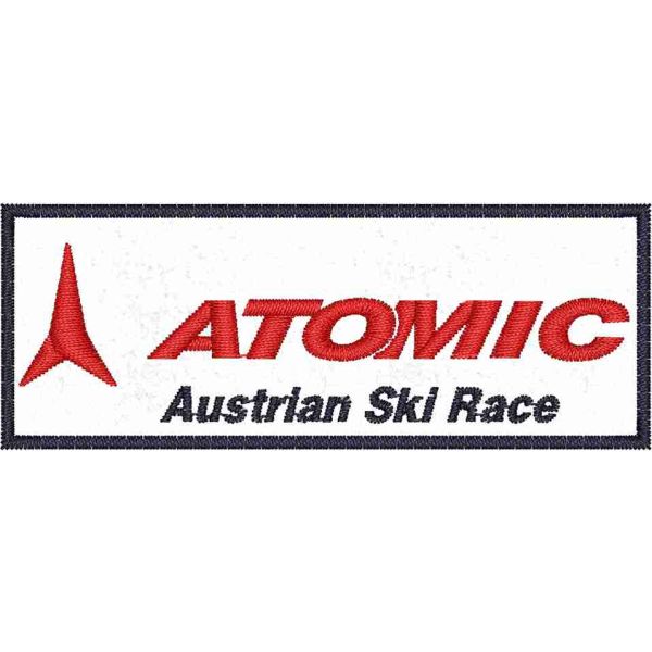 Patch ricamato su base bianca ATOMIC Austrian Ski Race cm. 8 x 3 