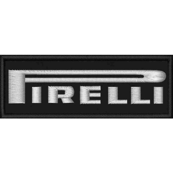 Patch ricamata su base nera Logo PIRELLI cm.11,0  x 3,5 