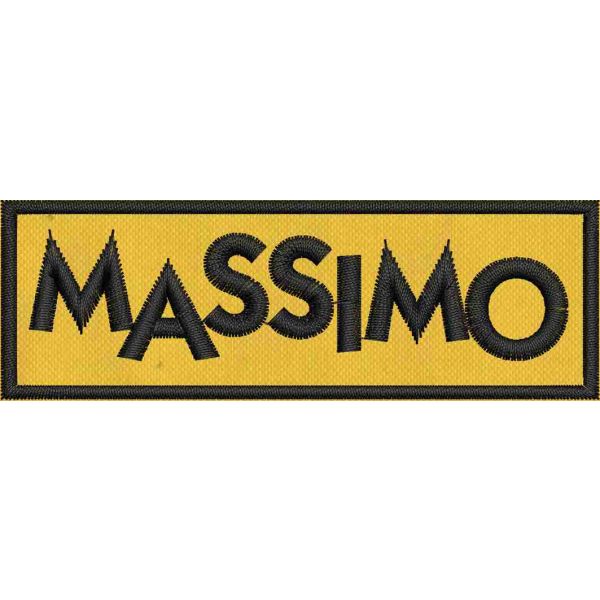 Patch ricamato  con NOME RICCARDO A CARATTERI SFALSATI  su base gialla