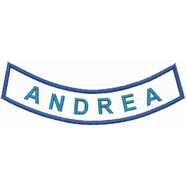 Patch ricamato nominativo curvato in alto con il  nome ANDREA