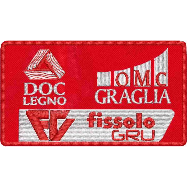 Patch ricamato personalizzato sponsor (Fissolo GRU - OMC GRAGLIA doc legno)