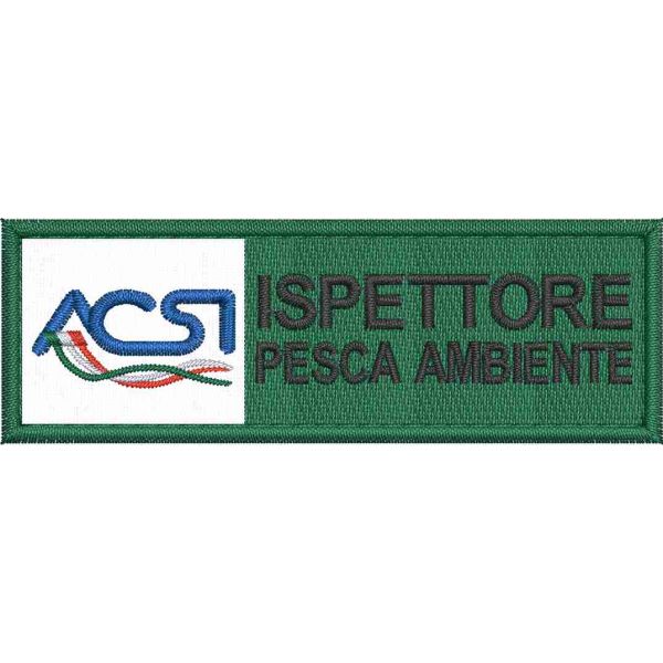 Patch ricamato su base bianca logo ACSI ISPETTORE PESCA AMBIENTE 