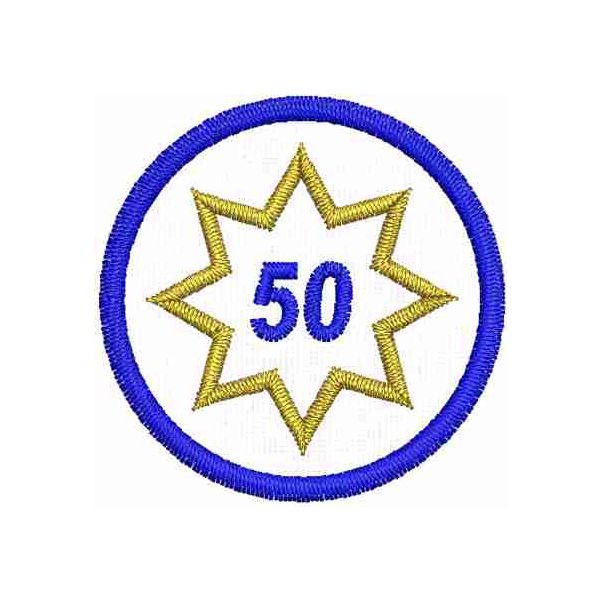 Patch rotonda ricamata M.C. Citta murata 50 anniversario diametro Cm. 3,5