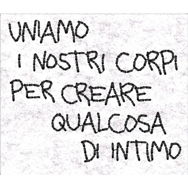 Patch rettangolare su base feltro bianco ricamato con dedica (corpi...), cm. 7 x 6
