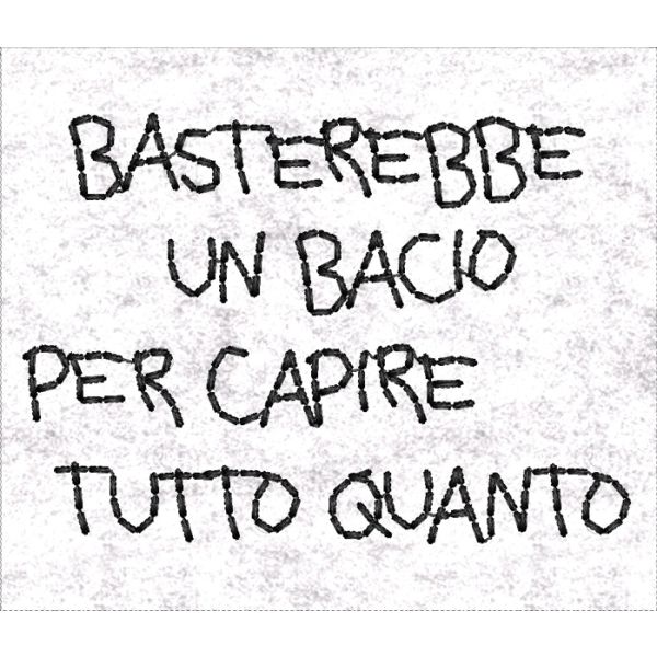 Patch rettangolare su base feltro bianco ricamato con dedica (Bacio...), cm. 7 x 6 