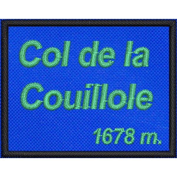 Stemma rettangolare cm. 5x4 ricamato su fondo blu ,COL DE LA COUILLOLE metri 1678 