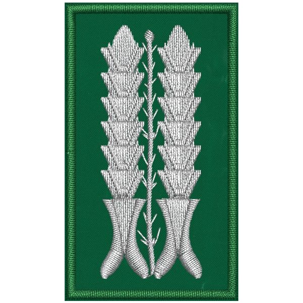 Patch Ricamata Alamari guardie graduati e tuta operativa lunghezza cm. 6 larghezza cm. 3,5 su base verde 