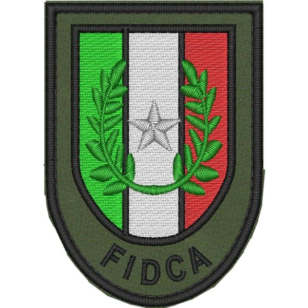 Stemma ricamato FIDCA Italia  su fondo militare o su base MILITARE