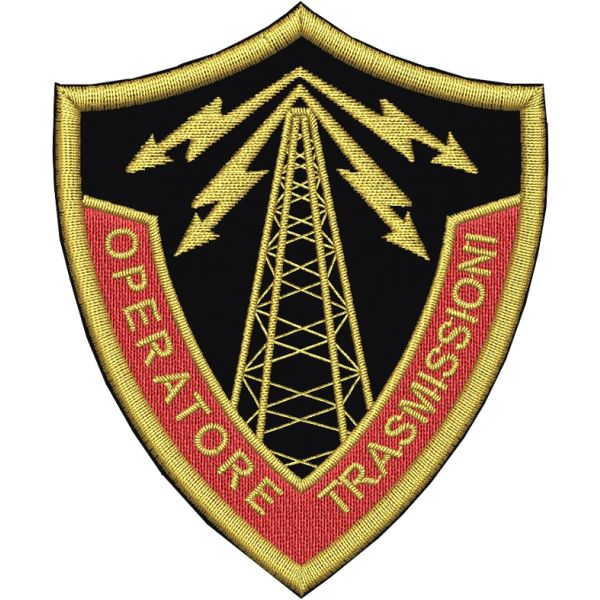 Patch a scudetto ricamato OPERATORE TRASMISSIONI su base nera cm. 8 x 7