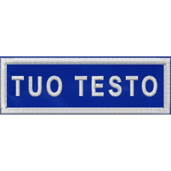 Patch nominaitvo (FAUSTO) su base rossa con nome in bianco e misure cm 9 x 3