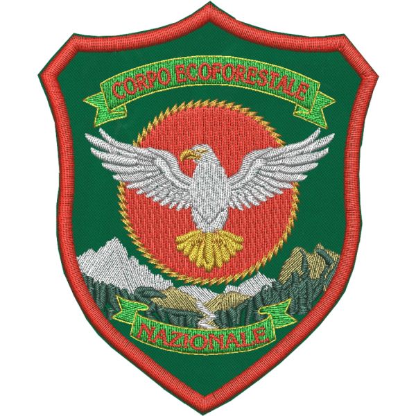 Patch ricamato SU BASE VERDE BANDIERA  CORPO ECOFORESTALE NAZIONALE mm.91 X 77 
