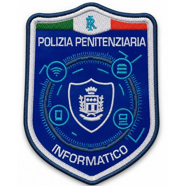 Patch ricamato su base blu INFORMATICO POLIZIA PENITENZIARIA cm. 10 X 7,5