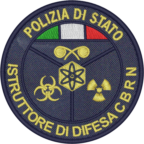 Patch ricamato ISTRUTTORE DI DIFESA N.B.C.R. POLIZIA DI STATO ,ricamato su base tessuto navy