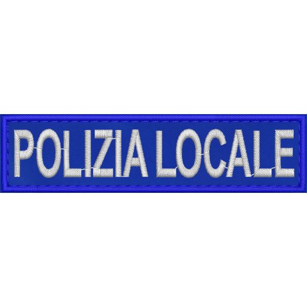 Patch ricamata su base blu scritta POLIZIA LOCALE Cm. 10 x 2,5 