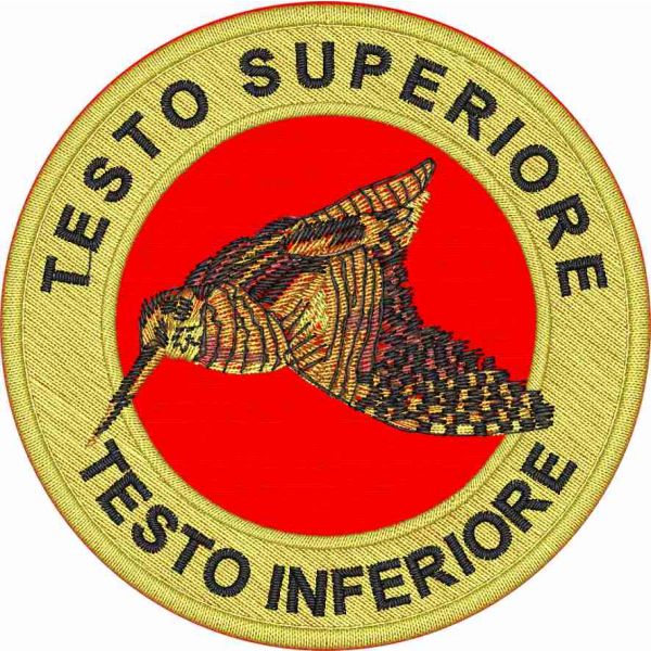 Patch. stemma ricamato beccaccia con testo su due righe(TESTI A SCELTA) 