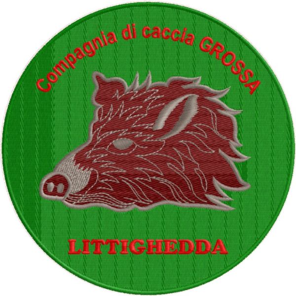 Patch tondo cinghiale ricamato su fondo verde cod.461621