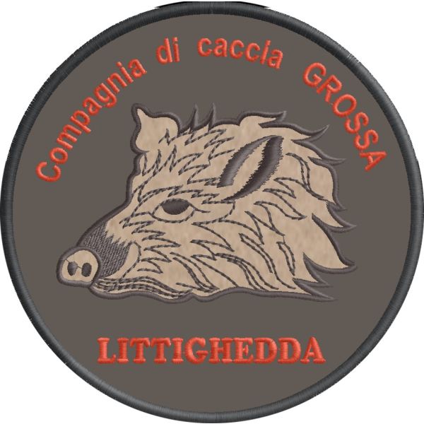 Patch tondo cinghiale ricamato su fondo NERO cod.461626