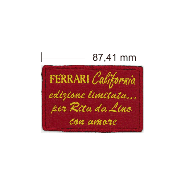 Etichetta ricamata personaliz. con frase a piacere FERRARI