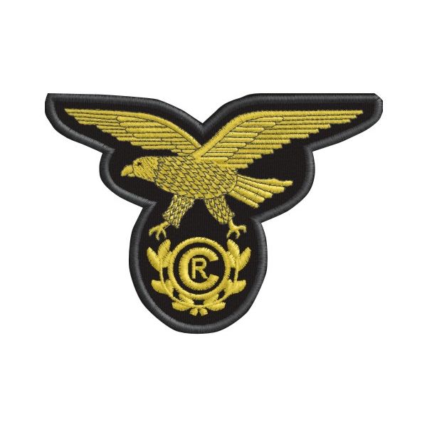 Cod_1301 Fregio ricamato aquila CR su panno nero  mm. 125 x 90